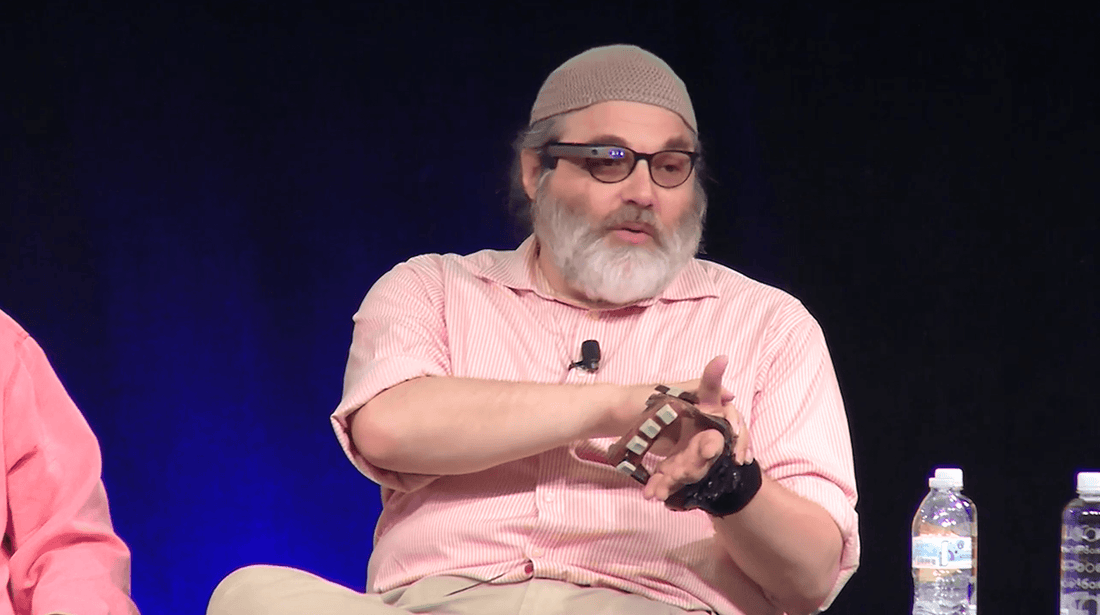 Wearable computing pioneers showing off their wearable keyboards